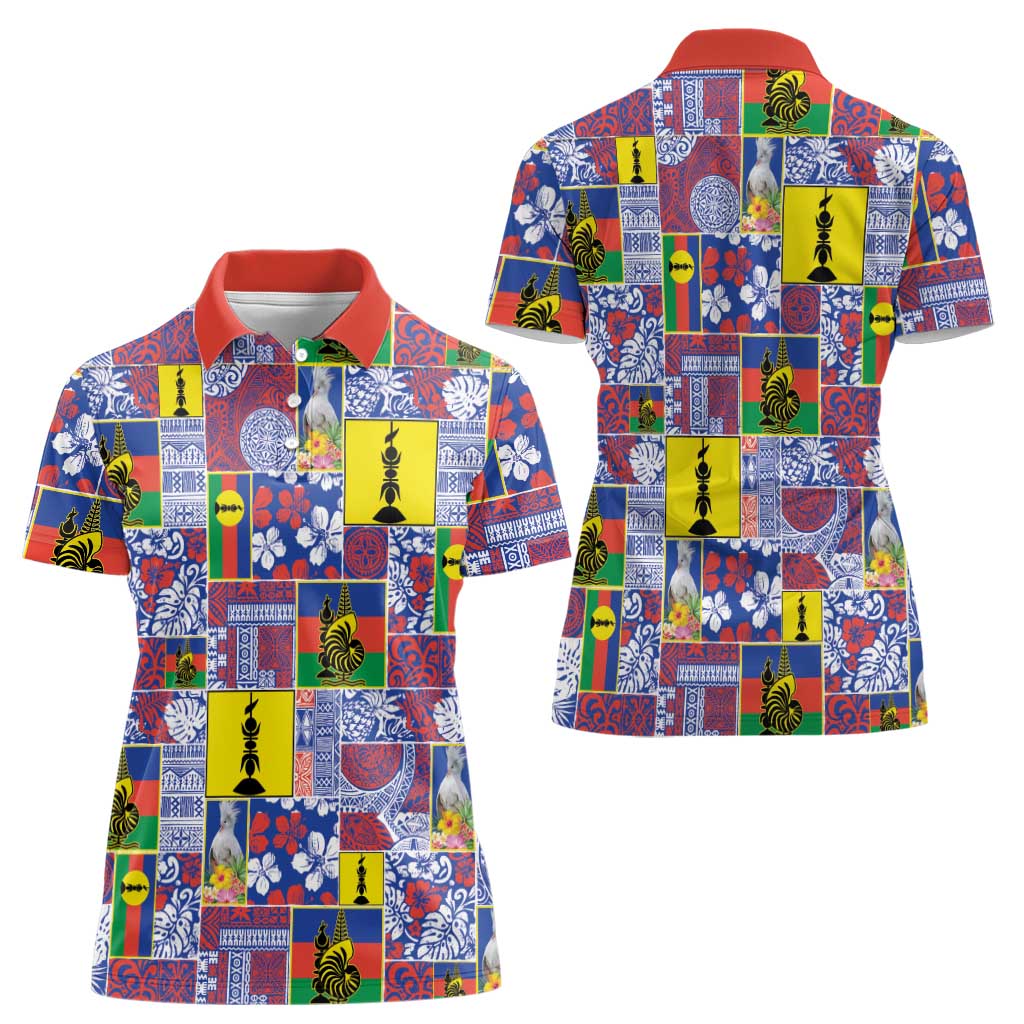 New Caledonia Joyeux Noel Women Polo Shirt Pacific Patchwork Xmas Vibes - Polynesian Pride