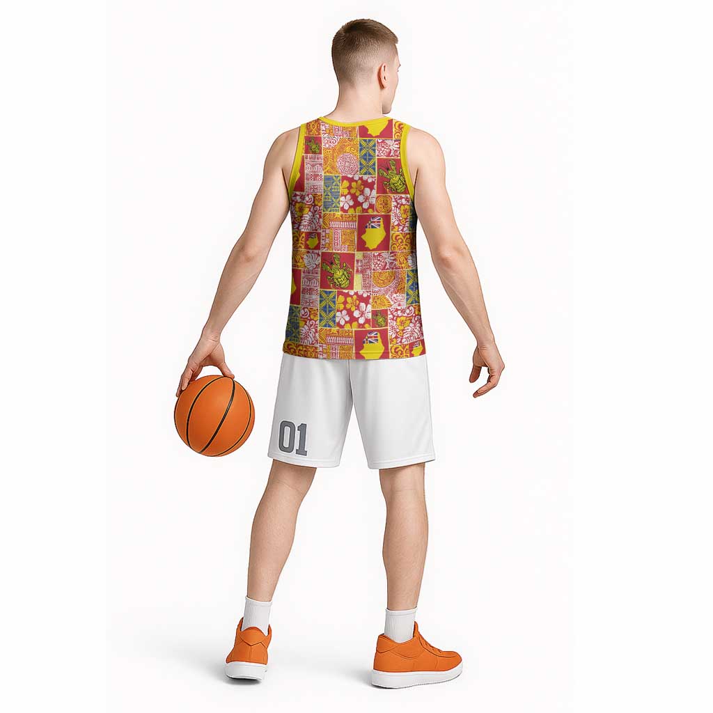 Niue Monuina e Kilisimasi Basketball Jersey Pacific Patchwork Xmas Vibes - Polynesian Pride