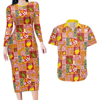 Niue Monuina e Kilisimasi Couples Matching Long Sleeve Bodycon Dress and Hawaiian Shirt Pacific Patchwork Xmas Vibes - Polynesian Pride