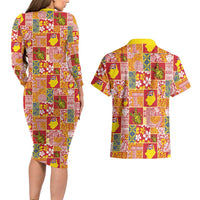 Niue Monuina e Kilisimasi Couples Matching Long Sleeve Bodycon Dress and Hawaiian Shirt Pacific Patchwork Xmas Vibes - Polynesian Pride