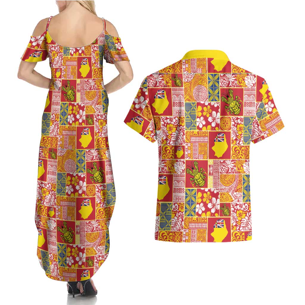 Niue Monuina e Kilisimasi Couples Matching Summer Maxi Dress and Hawaiian Shirt Pacific Patchwork Xmas Vibes - Polynesian Pride
