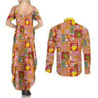 Niue Monuina e Kilisimasi Couples Matching Summer Maxi Dress and Long Sleeve Button Shirt Pacific Patchwork Xmas Vibes - Polynesian Pride