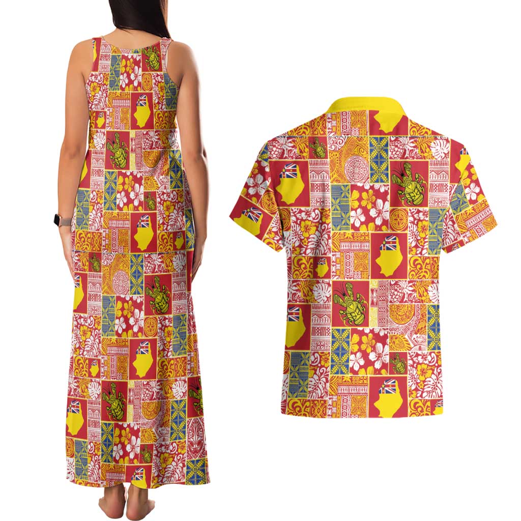 Niue Monuina e Kilisimasi Couples Matching Tank Maxi Dress and Hawaiian Shirt Pacific Patchwork Xmas Vibes - Polynesian Pride