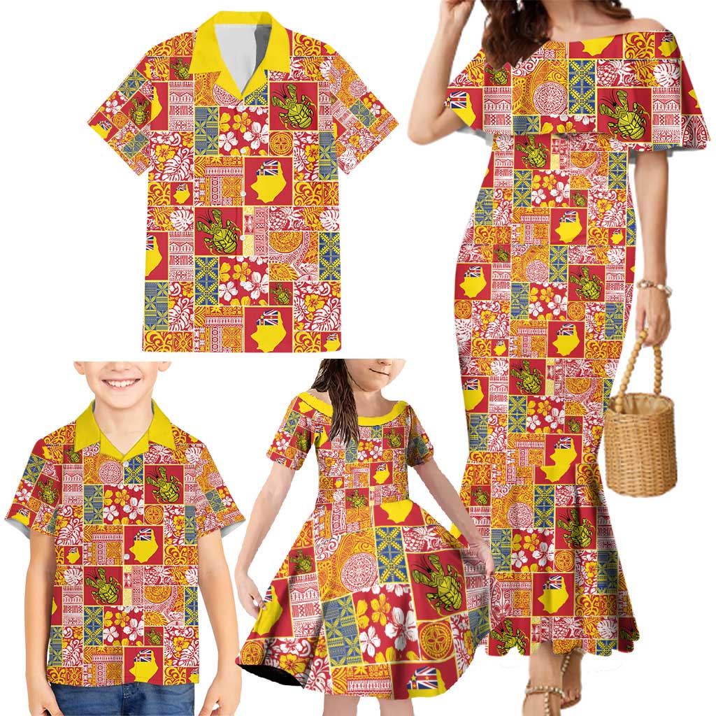 Niue Monuina e Kilisimasi Family Matching Mermaid Dress and Hawaiian Shirt Pacific Patchwork Xmas Vibes - Polynesian Pride