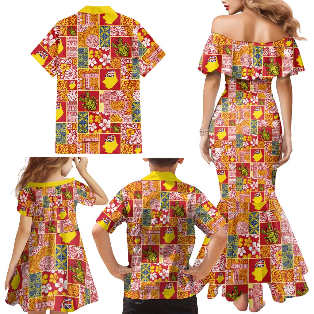 Niue Monuina e Kilisimasi Family Matching Mermaid Dress and Hawaiian Shirt Pacific Patchwork Xmas Vibes - Polynesian Pride