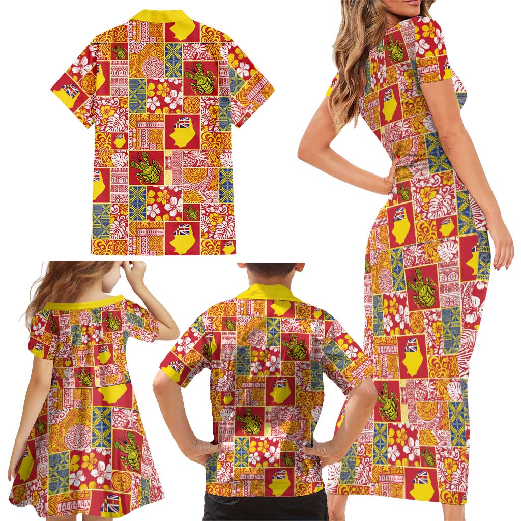 Niue Monuina e Kilisimasi Family Matching Short Sleeve Bodycon Dress and Hawaiian Shirt Pacific Patchwork Xmas Vibes - Polynesian Pride