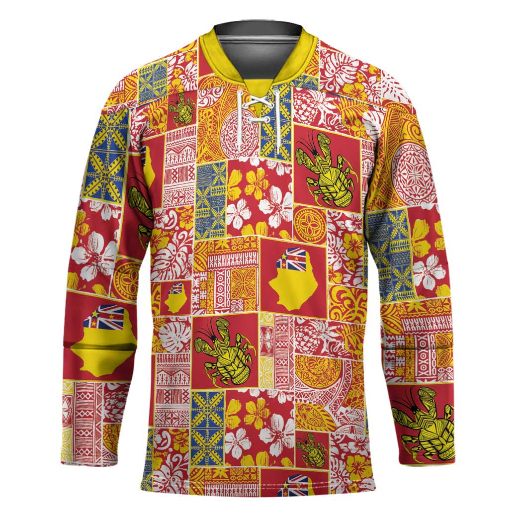 Niue Monuina e Kilisimasi Hockey Jersey Pacific Patchwork Xmas Vibes - Polynesian Pride