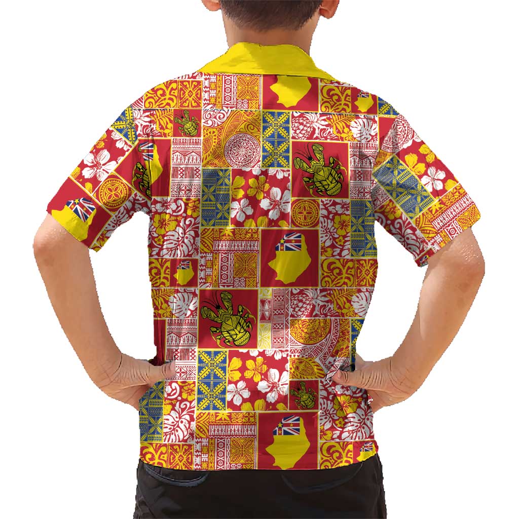 Niue Monuina e Kilisimasi Kid Hawaiian Shirt Pacific Patchwork Xmas Vibes - Polynesian Pride