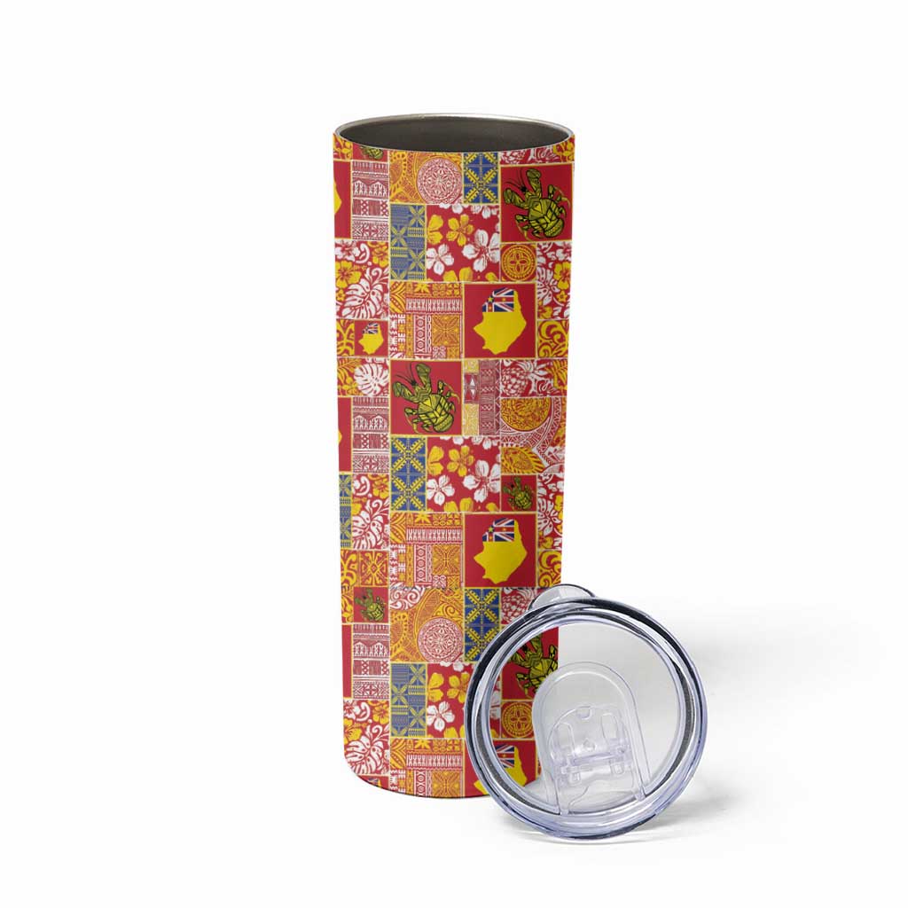 Niue Monuina e Kilisimasi Skinny Tumbler Pacific Patchwork Xmas Vibes - Polynesian Pride
