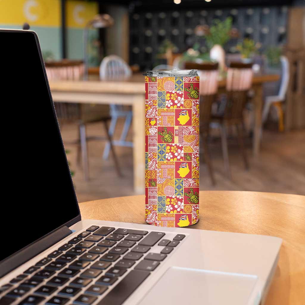 Niue Monuina e Kilisimasi Skinny Tumbler Pacific Patchwork Xmas Vibes - Polynesian Pride