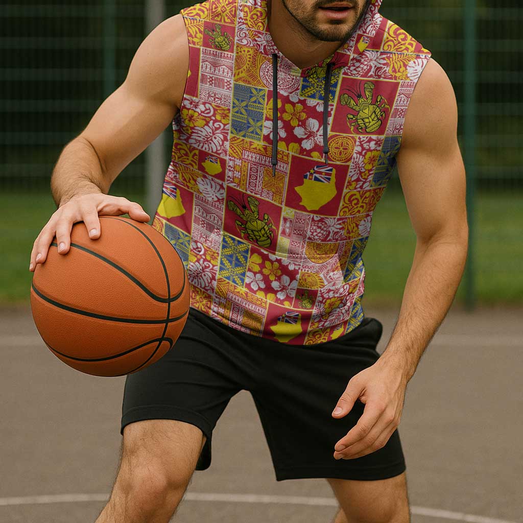 Niue Monuina e Kilisimasi Sleeveless Hoodie Pacific Patchwork Xmas Vibes - Polynesian Pride