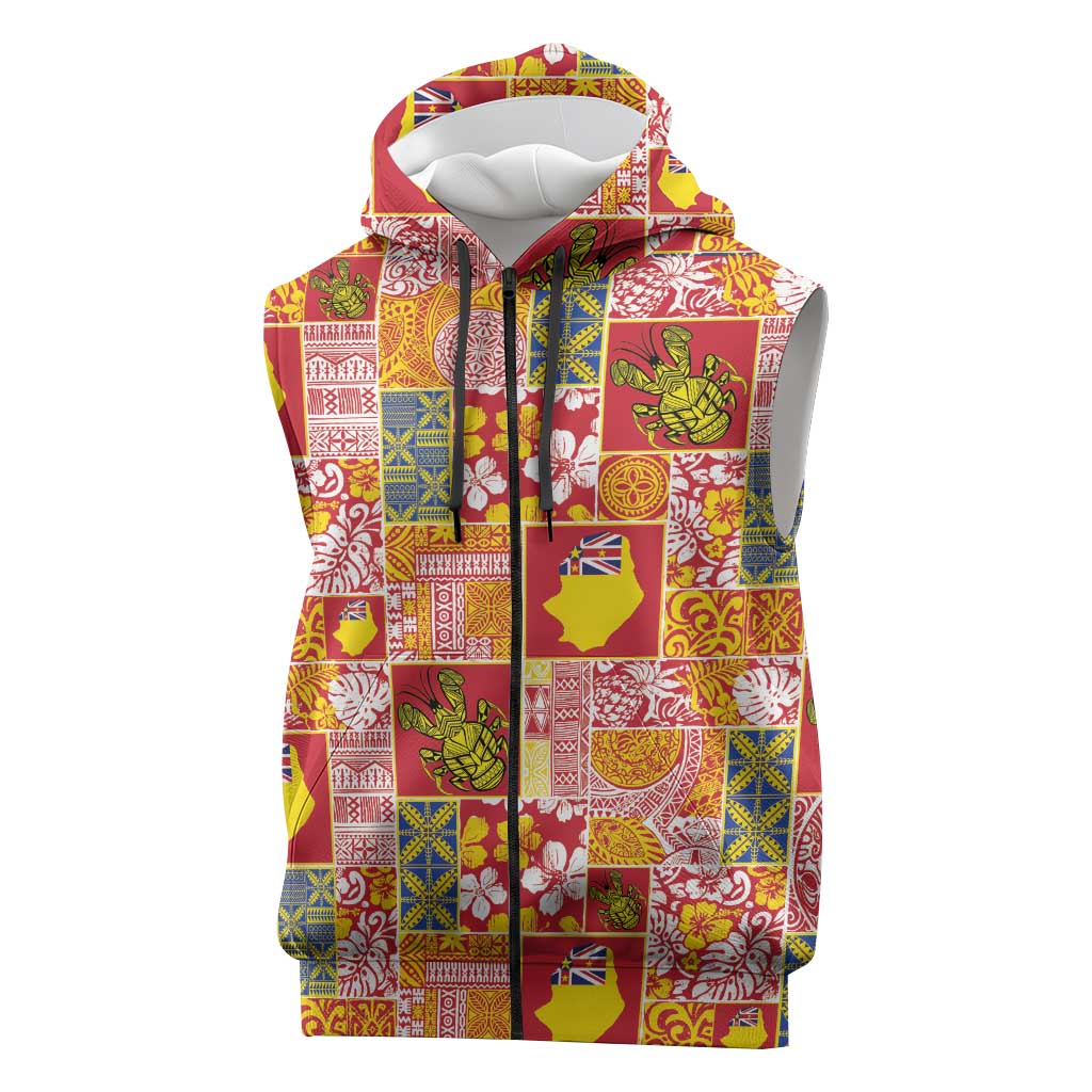 Niue Monuina e Kilisimasi Sleeveless Zip Hoodie Pacific Patchwork Xmas Vibes - Polynesian Pride