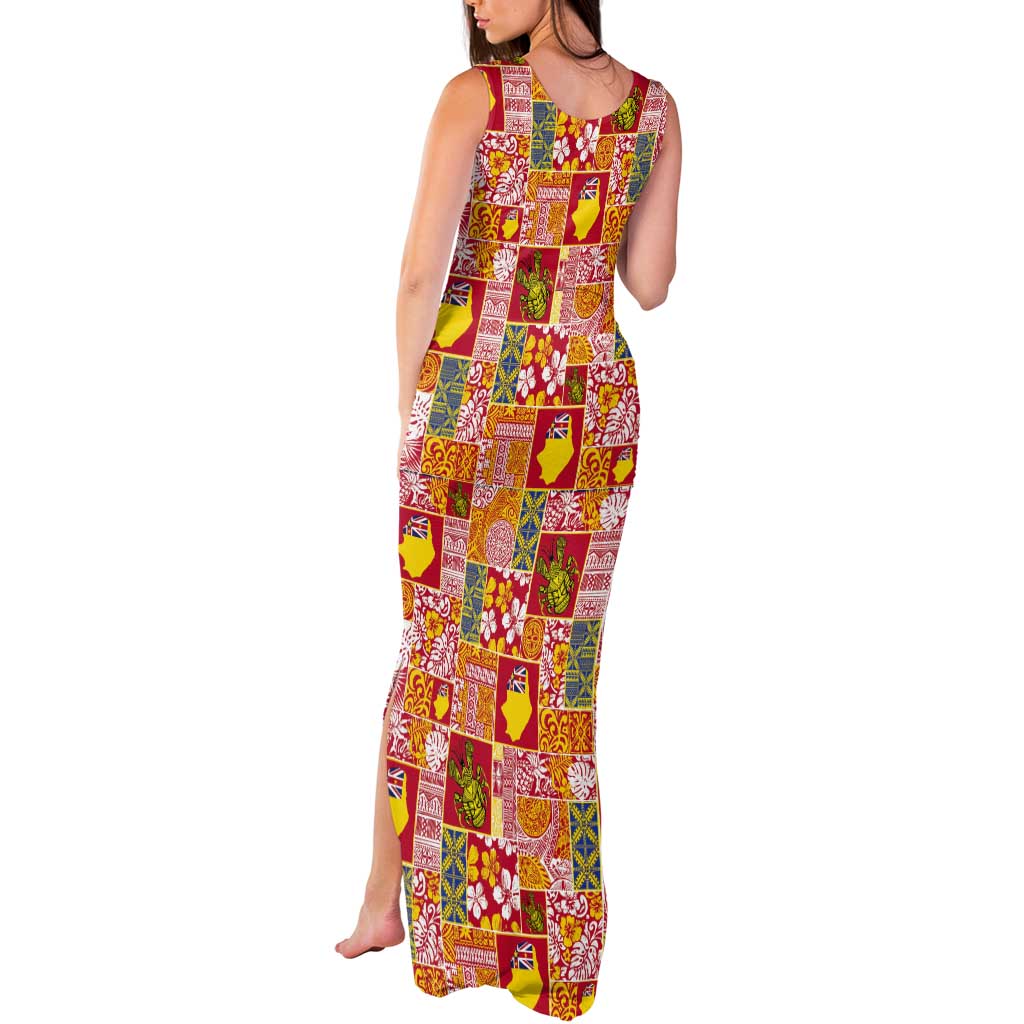 Niue Monuina e Kilisimasi Tank Maxi Dress Pacific Patchwork Xmas Vibes - Polynesian Pride