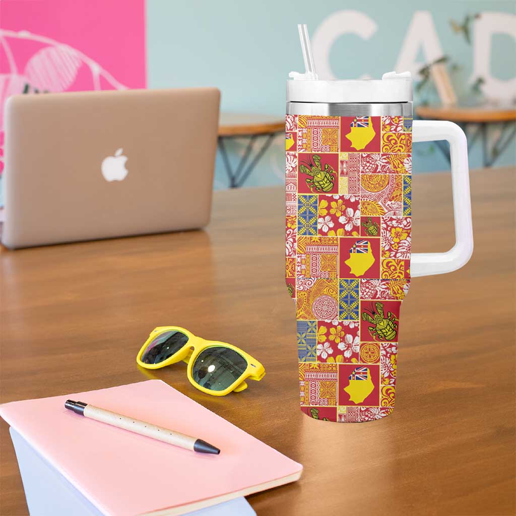 Niue Monuina e Kilisimasi Tumbler With Handle Pacific Patchwork Xmas Vibes - Polynesian Pride