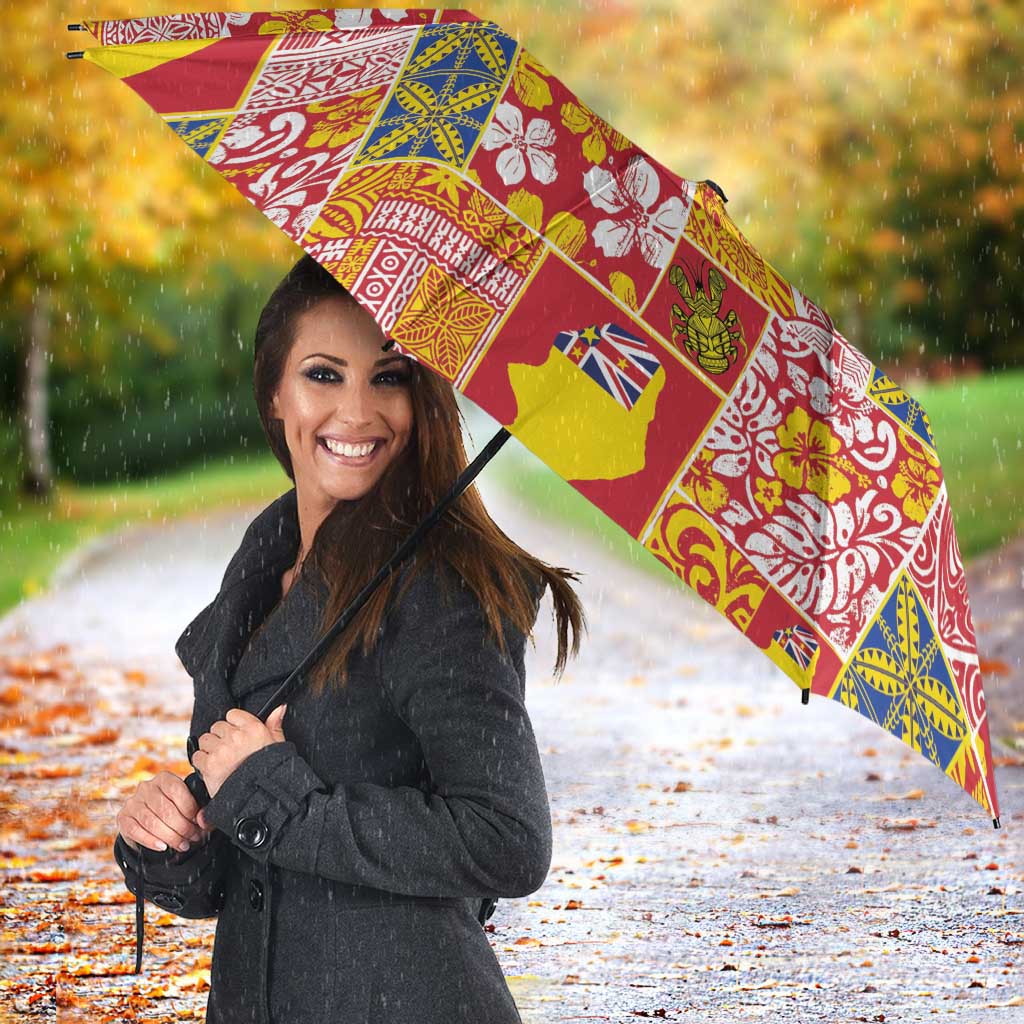 Niue Monuina e Kilisimasi Umbrella Pacific Patchwork Xmas Vibes - Polynesian Pride