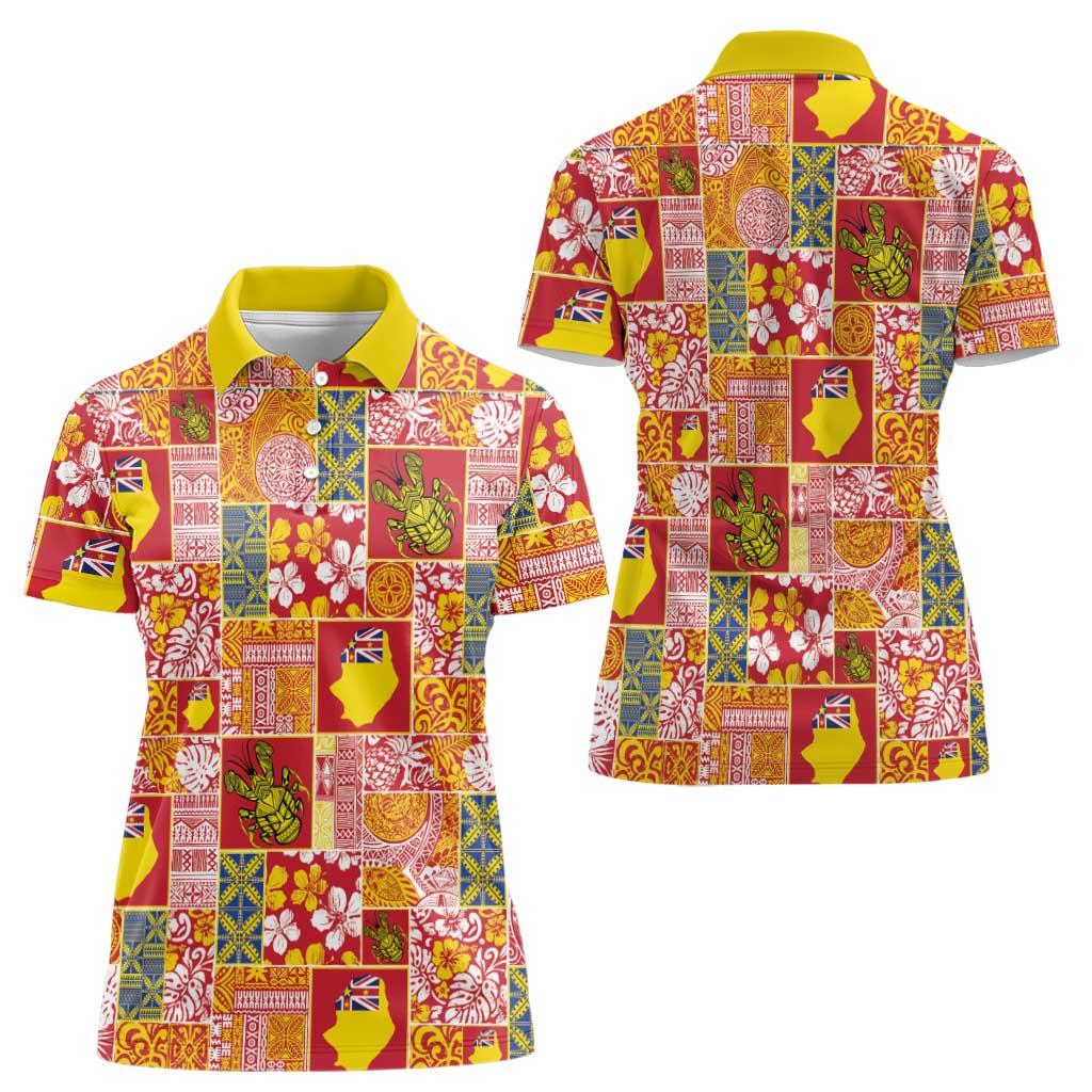 Niue Monuina e Kilisimasi Women Polo Shirt Pacific Patchwork Xmas Vibes - Polynesian Pride