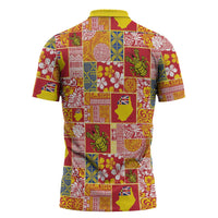Niue Monuina e Kilisimasi Zipper Polo Shirt Pacific Patchwork Xmas Vibes - Polynesian Pride