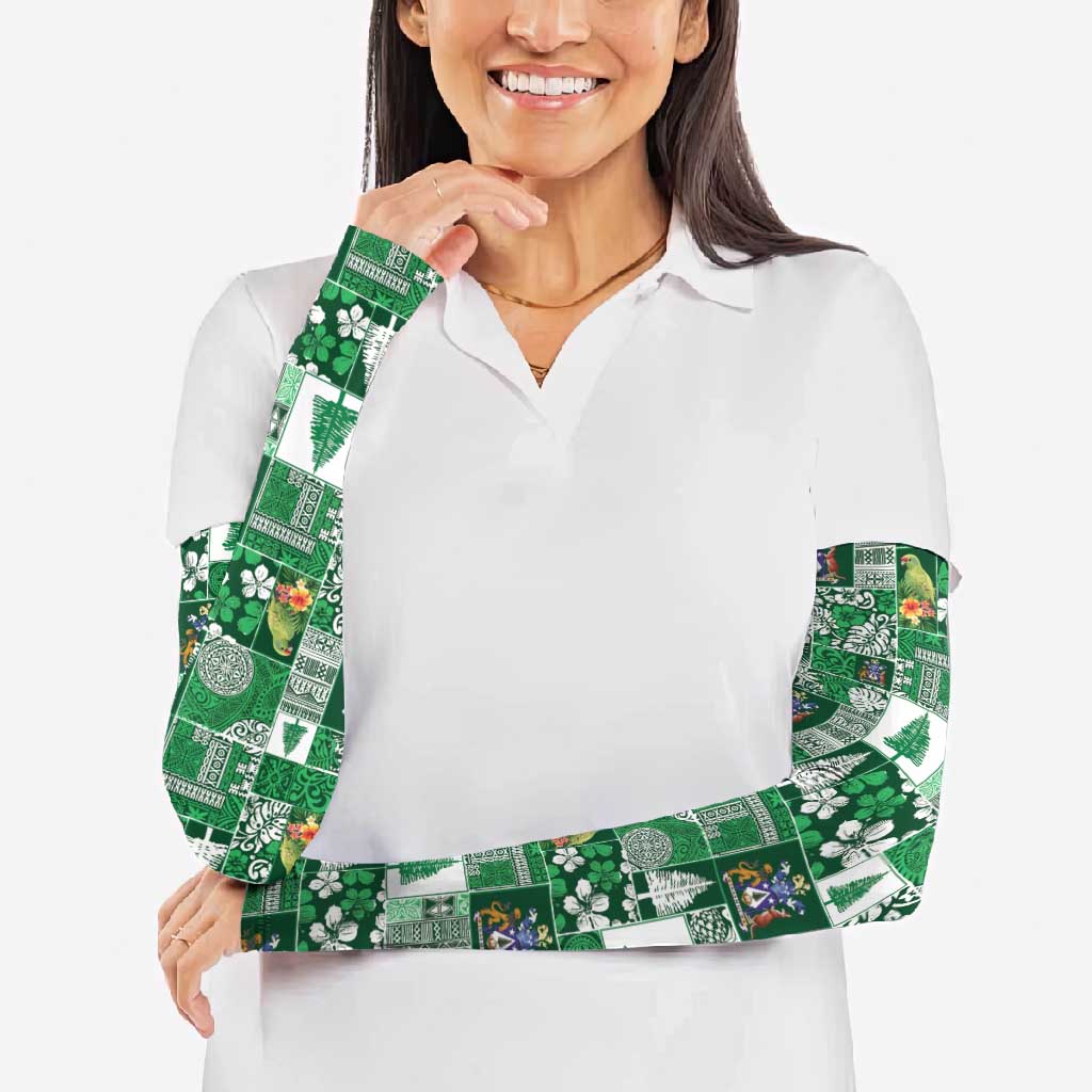 Norfolk Island Meri Krismas Arm Sleeves Pacific Patchwork Xmas Vibes - Polynesian Pride