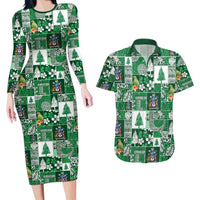 Norfolk Island Meri Krismas Couples Matching Long Sleeve Bodycon Dress and Hawaiian Shirt Pacific Patchwork Xmas Vibes - Polynesian Pride