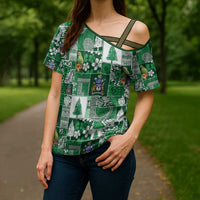 Norfolk Island Meri Krismas Cross Shoulder Shirt Pacific Patchwork Xmas Vibes - Polynesian Pride