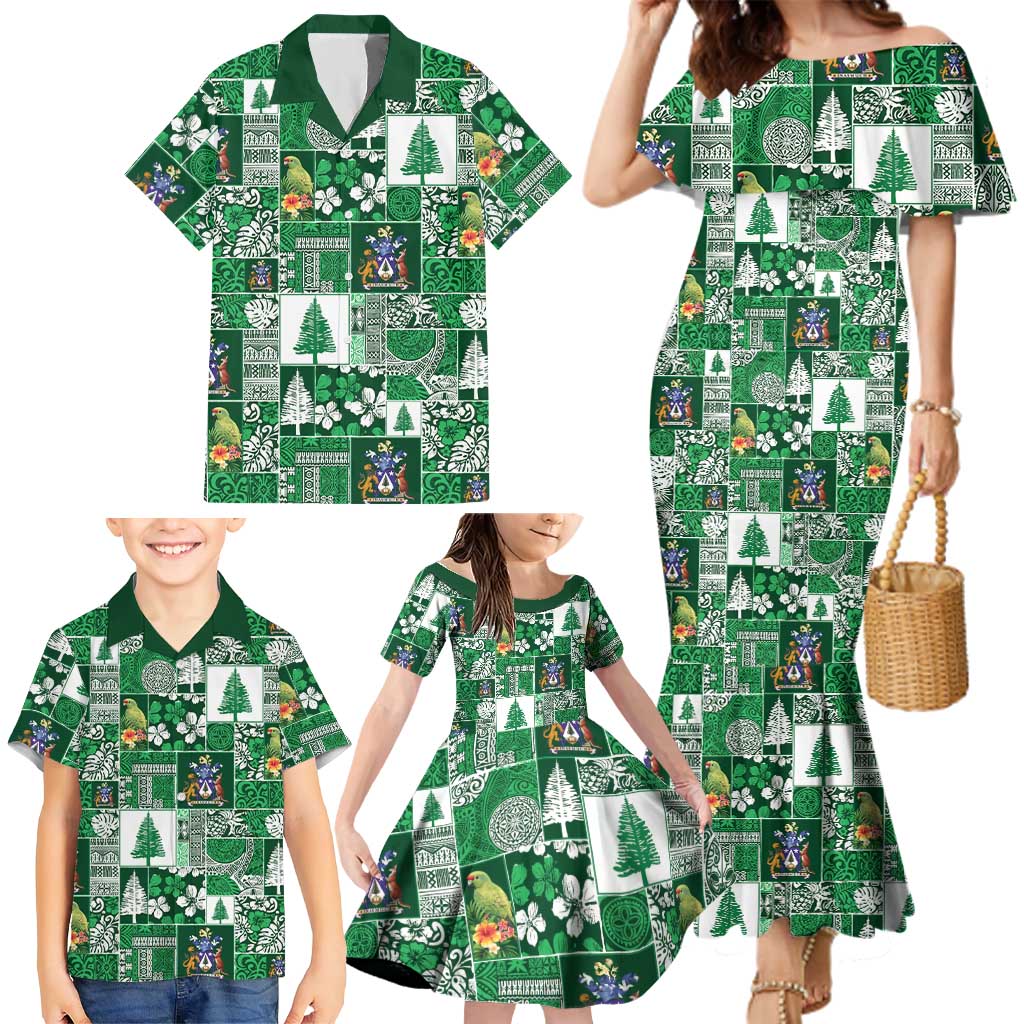 Norfolk Island Meri Krismas Family Matching Mermaid Dress and Hawaiian Shirt Pacific Patchwork Xmas Vibes LT9 - Polynesian Pride
