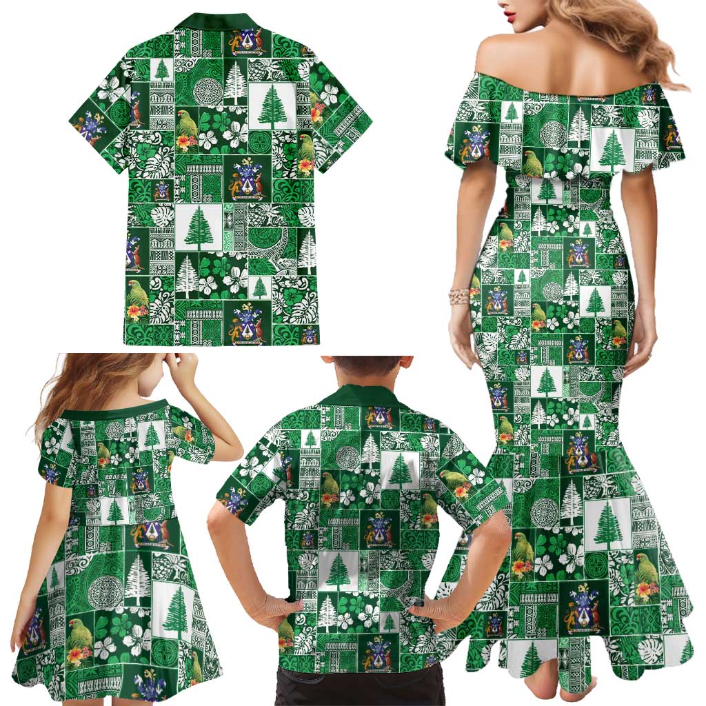 Norfolk Island Meri Krismas Family Matching Mermaid Dress and Hawaiian Shirt Pacific Patchwork Xmas Vibes LT9 - Polynesian Pride