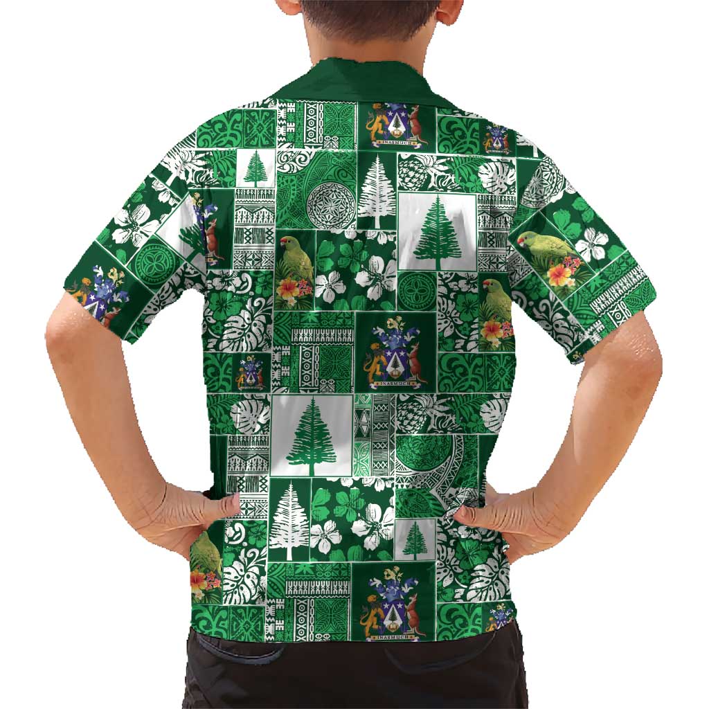 Norfolk Island Meri Krismas Family Matching Off The Shoulder Long Sleeve Dress and Hawaiian Shirt Pacific Patchwork Xmas Vibes LT9 - Polynesian Pride