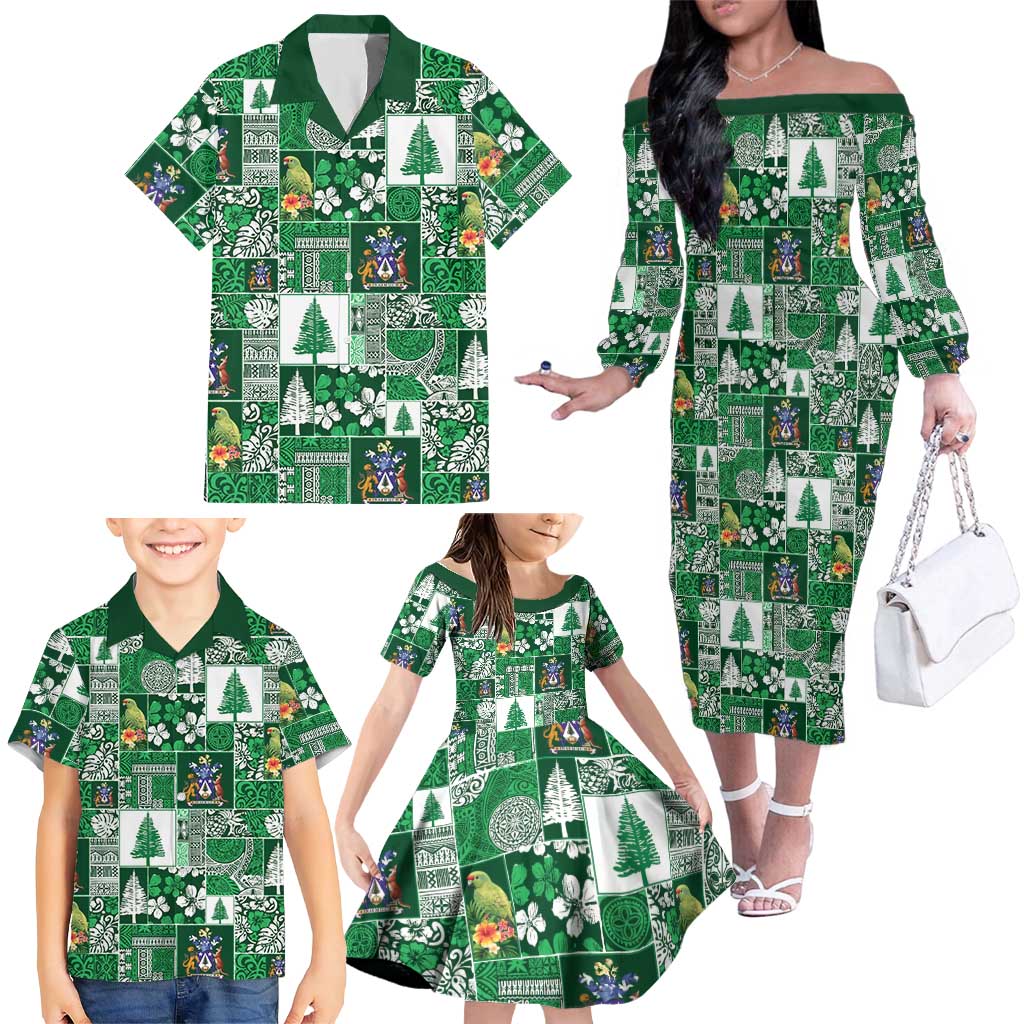 Norfolk Island Meri Krismas Family Matching Off The Shoulder Long Sleeve Dress and Hawaiian Shirt Pacific Patchwork Xmas Vibes LT9 - Polynesian Pride