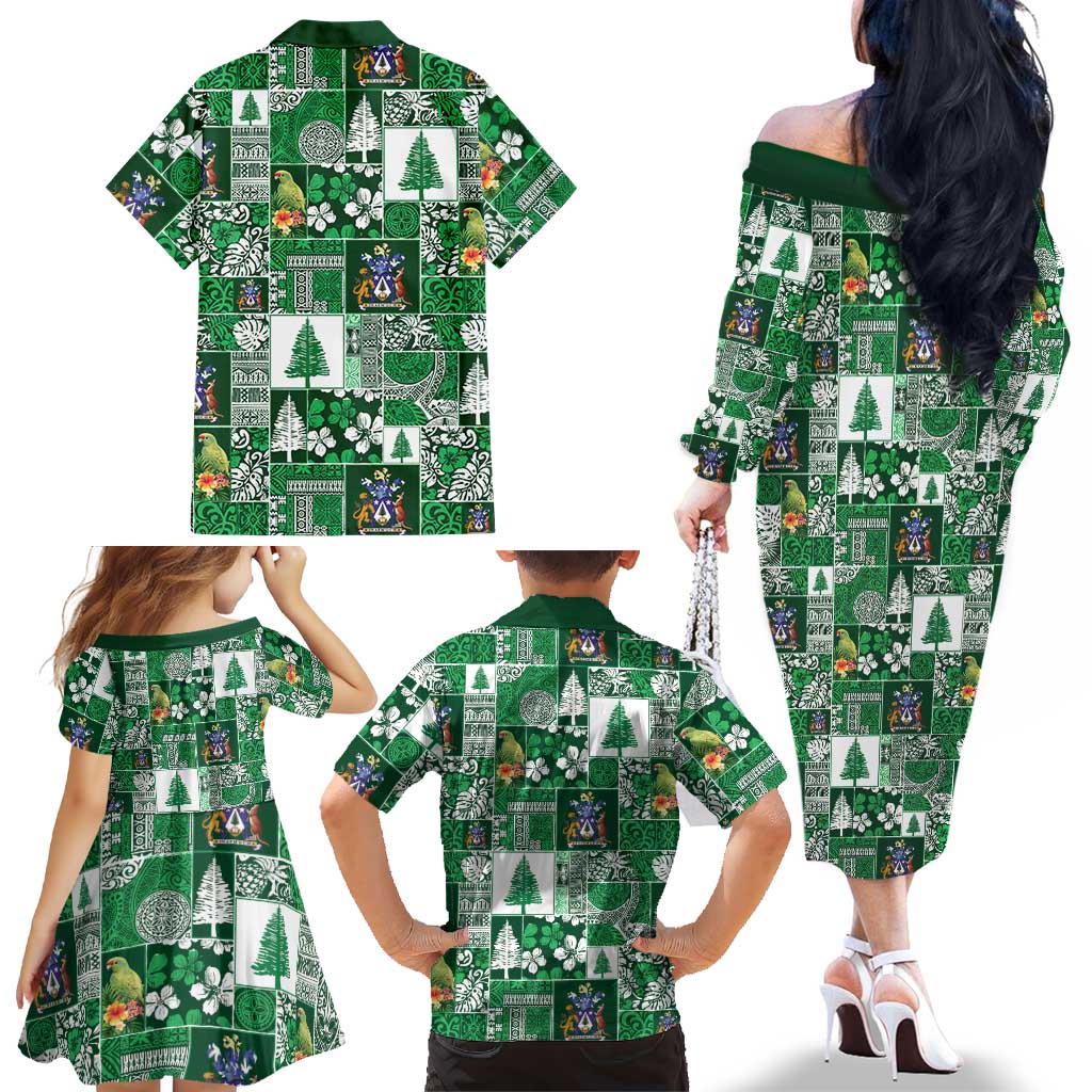 Norfolk Island Meri Krismas Family Matching Off The Shoulder Long Sleeve Dress and Hawaiian Shirt Pacific Patchwork Xmas Vibes LT9 - Polynesian Pride