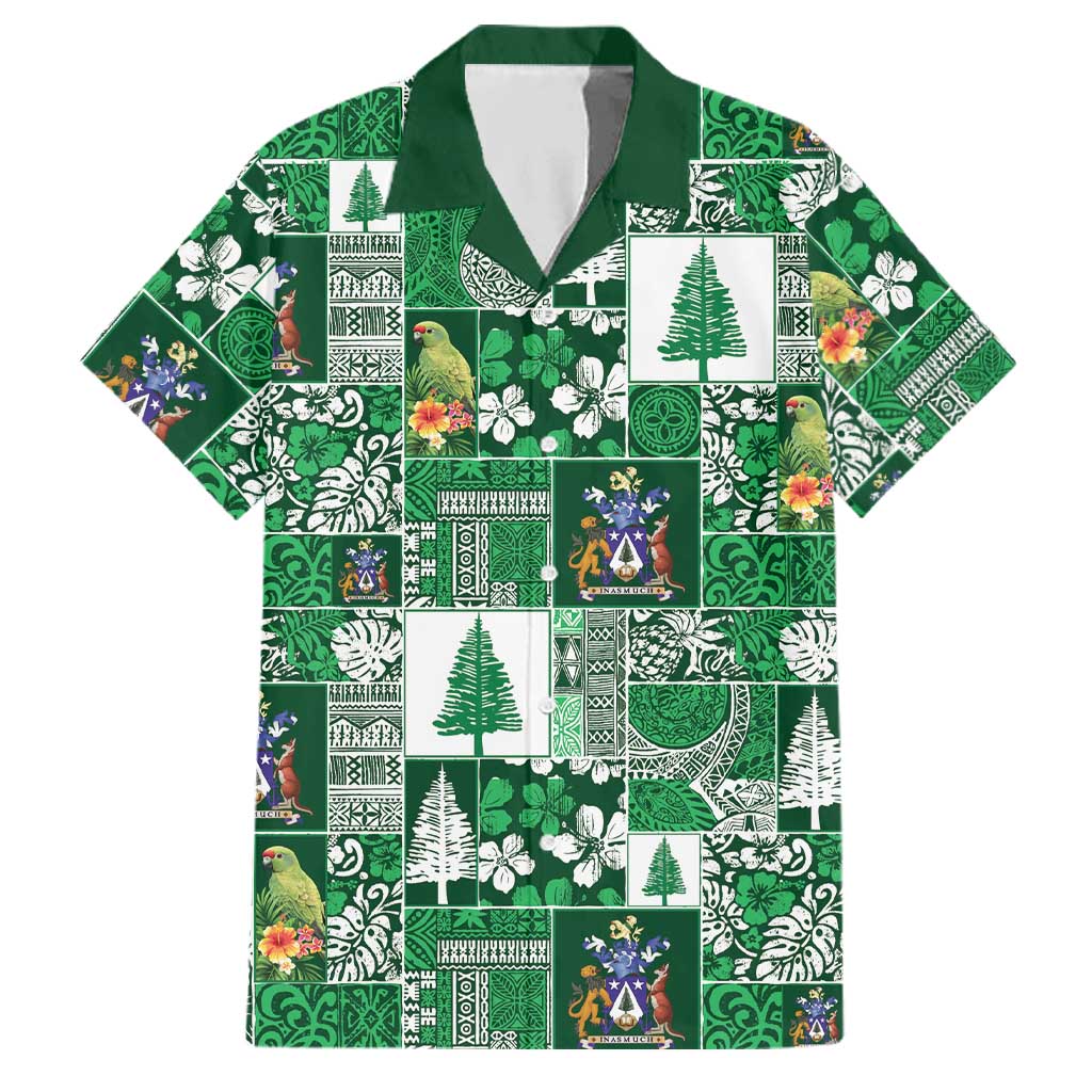 Norfolk Island Meri Krismas Family Matching Off Shoulder Maxi Dress and Hawaiian Shirt Pacific Patchwork Xmas Vibes - Polynesian Pride