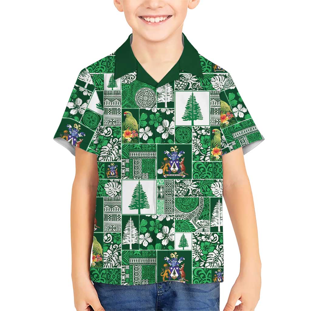 Norfolk Island Meri Krismas Family Matching Off Shoulder Maxi Dress and Hawaiian Shirt Pacific Patchwork Xmas Vibes - Polynesian Pride