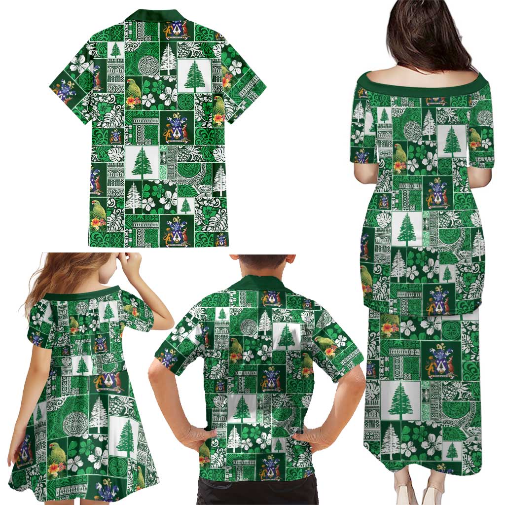 Norfolk Island Meri Krismas Family Matching Puletasi and Hawaiian Shirt Pacific Patchwork Xmas Vibes - Polynesian Pride