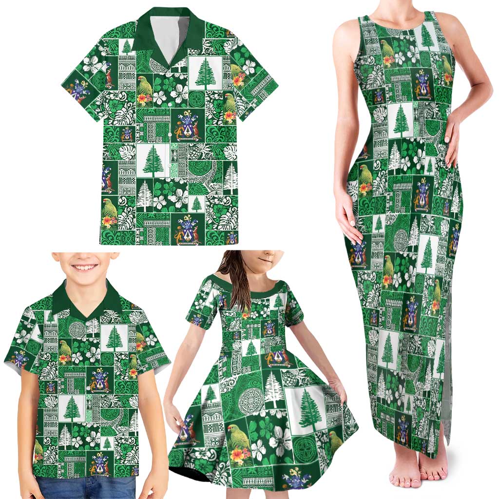 Norfolk Island Meri Krismas Family Matching Tank Maxi Dress and Hawaiian Shirt Pacific Patchwork Xmas Vibes - Polynesian Pride