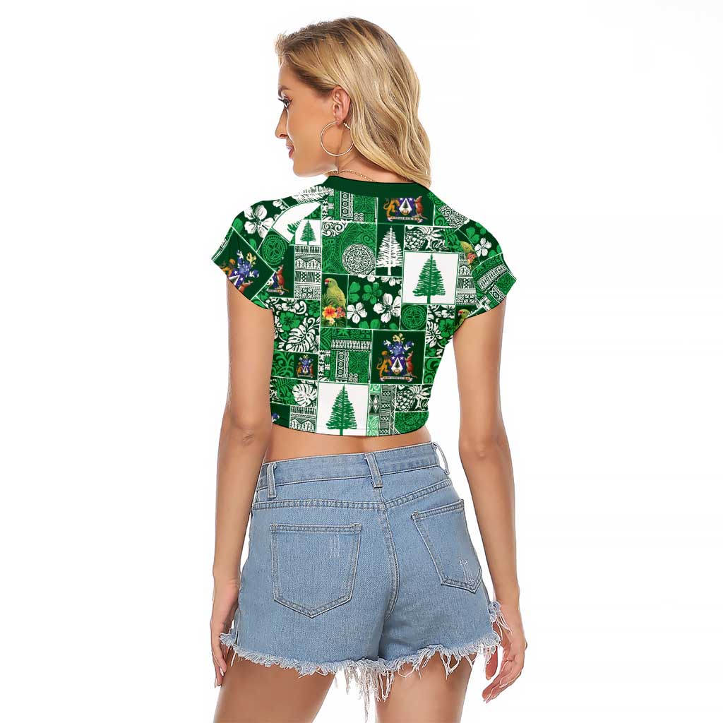 Norfolk Island Meri Krismas Raglan Cropped T Shirt Pacific Patchwork Xmas Vibes - Polynesian Pride