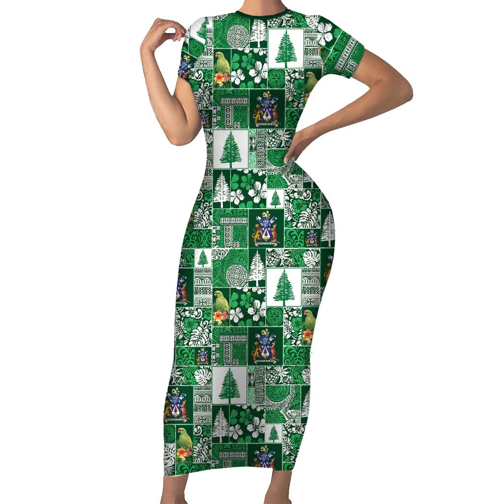 Norfolk Island Meri Krismas Short Sleeve Bodycon Dress Pacific Patchwork Xmas Vibes - Polynesian Pride