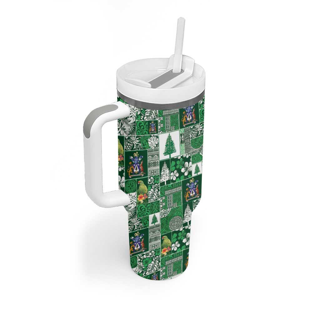 Norfolk Island Meri Krismas Tumbler With Handle Pacific Patchwork Xmas Vibes - Polynesian Pride