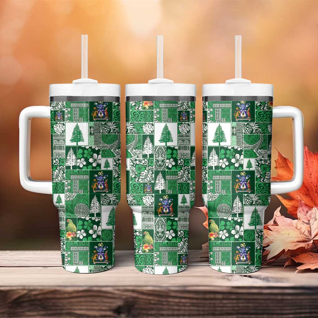 Norfolk Island Meri Krismas Tumbler With Handle Pacific Patchwork Xmas Vibes - Polynesian Pride