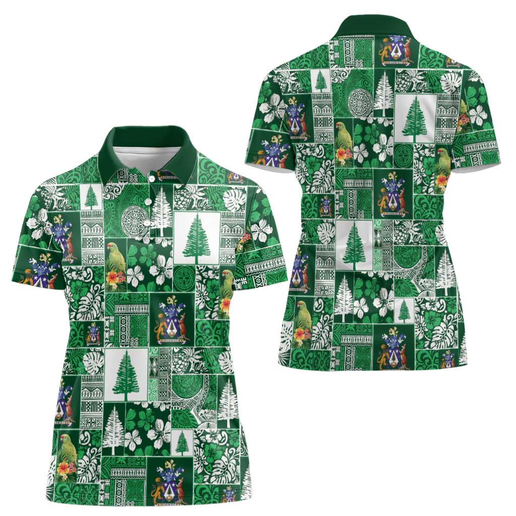 Norfolk Island Meri Krismas Women Polo Shirt Pacific Patchwork Xmas Vibes - Polynesian Pride