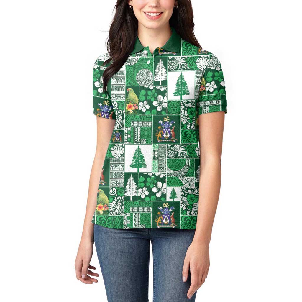 Norfolk Island Meri Krismas Women Polo Shirt Pacific Patchwork Xmas Vibes - Polynesian Pride