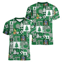 Norfolk Island Meri Krismas Women V-Neck T-Shirt Pacific Patchwork Xmas Vibes - Polynesian Pride