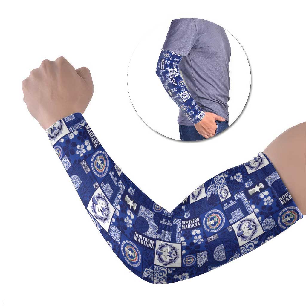 Northern Mariana Islands Magof Nochebuena Arm Sleeves Pacific Patchwork Xmas Vibes LT9 Set of 2 Blue - Polynesian Pride
