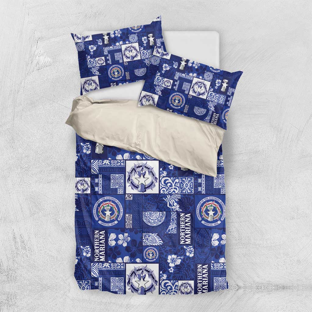 Northern Mariana Islands Magof Nochebuena Bedding Set Pacific Patchwork Xmas Vibes LT9 US Twin 172cm x 218cm Blue - Polynesian Pride