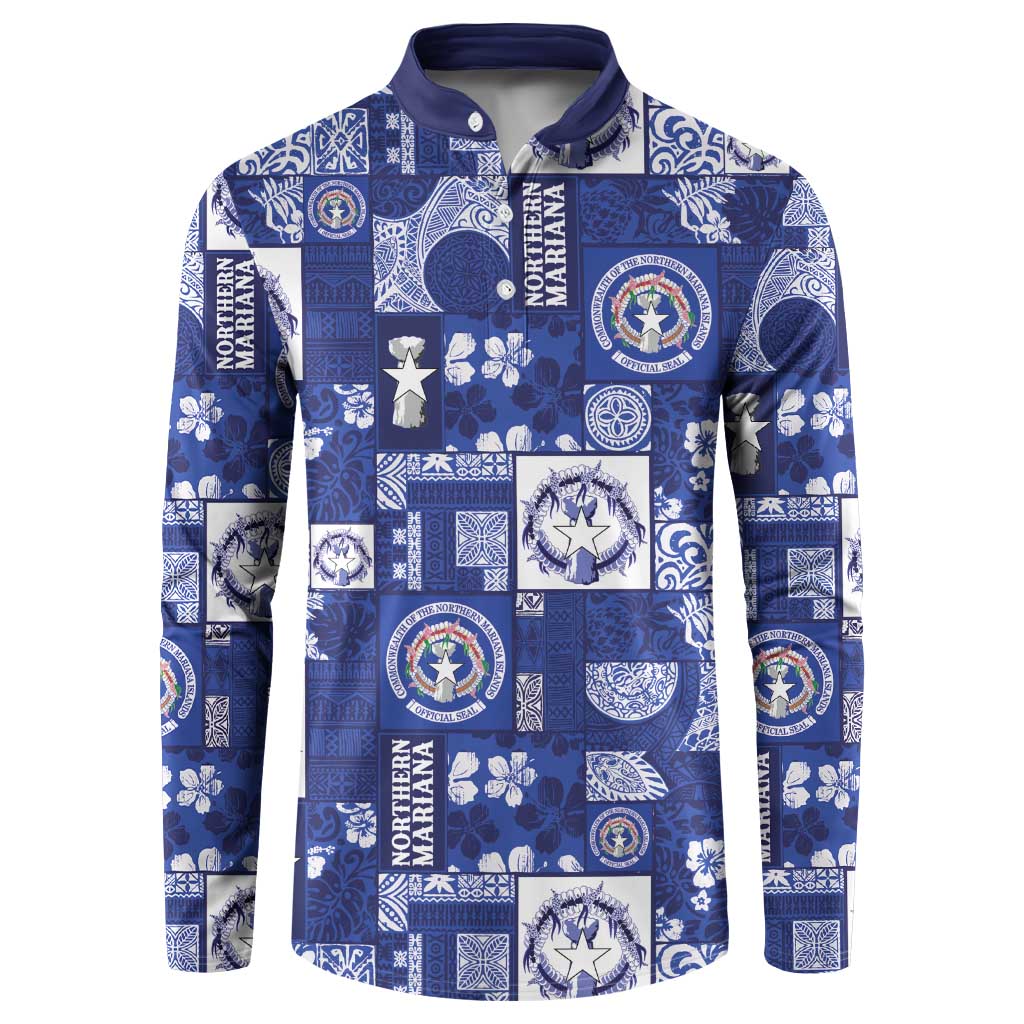 Northern Mariana Islands Magof Nochebuena Button Sweatshirt Pacific Patchwork Xmas Vibes LT9 Blue - Polynesian Pride
