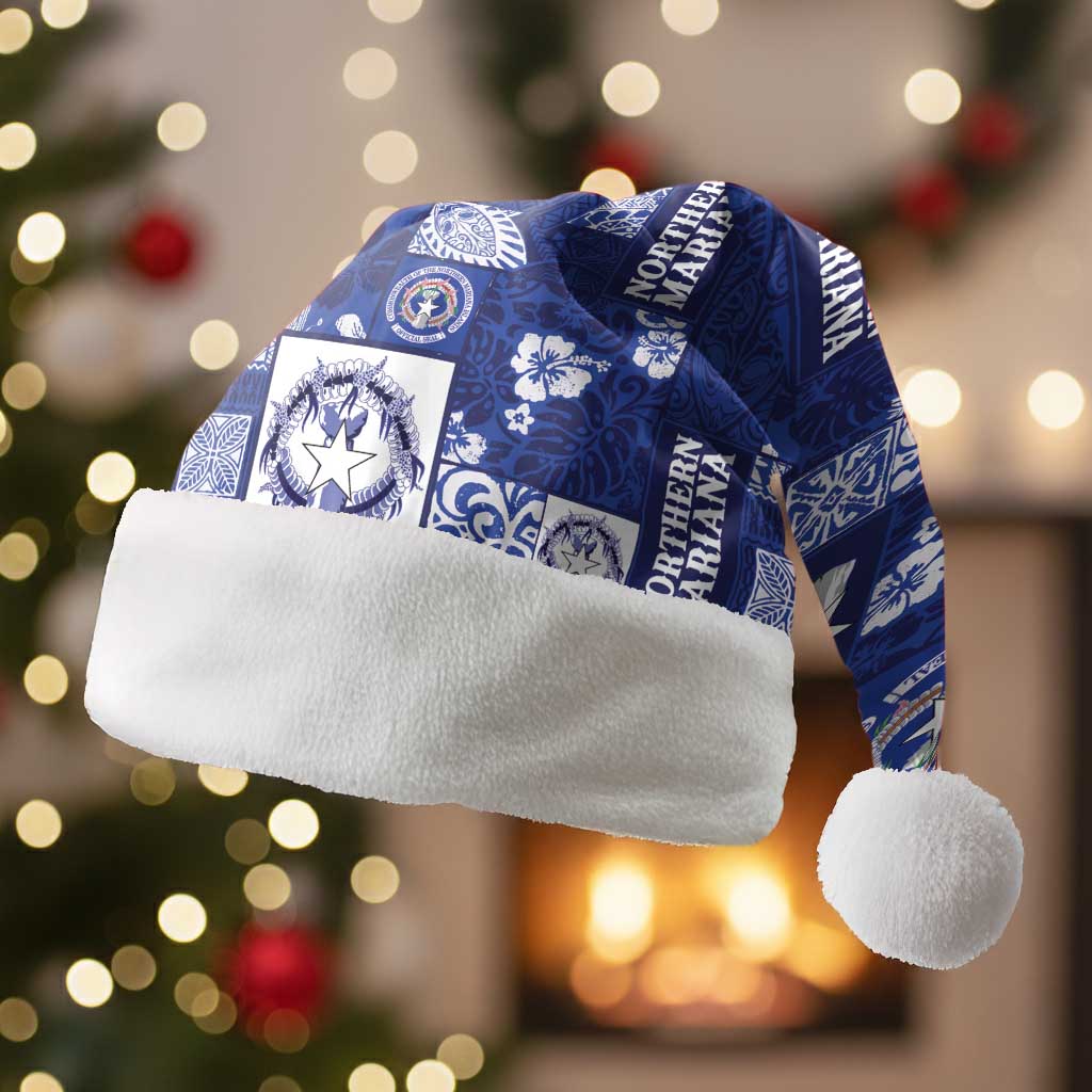 Northern Mariana Islands Magof Nochebuena Christmas Santa Hat Pacific Patchwork Xmas Vibes LT9 Without Fur Blue - Polynesian Pride