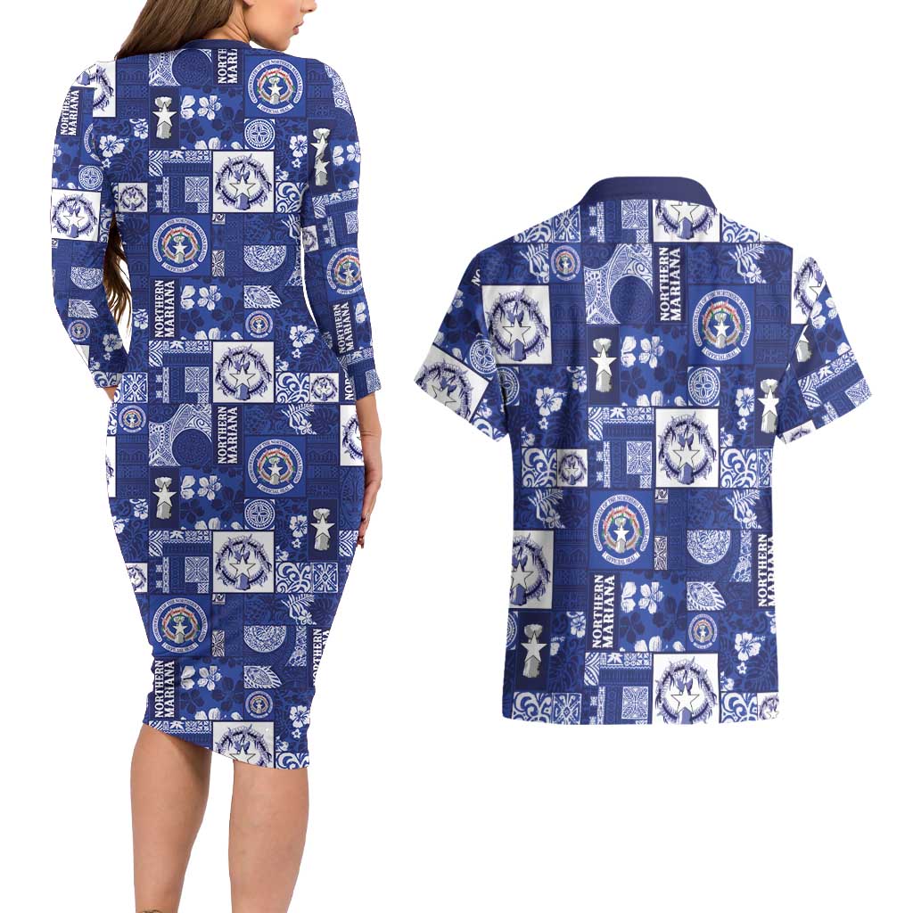 Northern Mariana Islands Magof Nochebuena Couples Matching Long Sleeve Bodycon Dress and Hawaiian Shirt Pacific Patchwork Xmas Vibes LT9 - Polynesian Pride