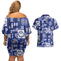 Northern Mariana Islands Magof Nochebuena Couples Matching Off Shoulder Short Dress and Hawaiian Shirt Pacific Patchwork Xmas Vibes LT9 - Polynesian Pride