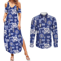 Northern Mariana Islands Magof Nochebuena Couples Matching Summer Maxi Dress and Long Sleeve Button Shirt Pacific Patchwork Xmas Vibes - Polynesian Pride