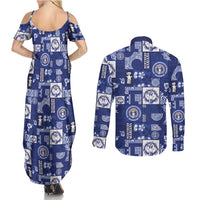 Northern Mariana Islands Magof Nochebuena Couples Matching Summer Maxi Dress and Long Sleeve Button Shirt Pacific Patchwork Xmas Vibes - Polynesian Pride