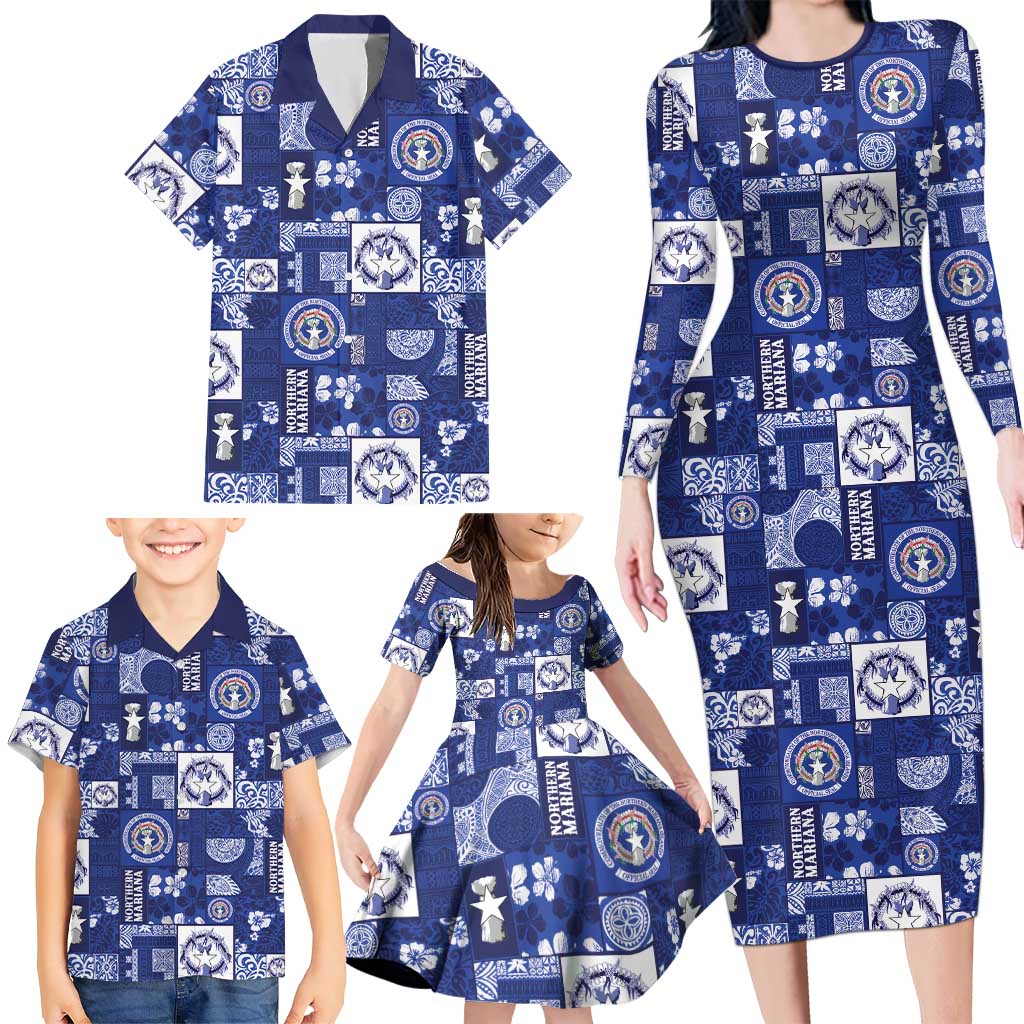 Northern Mariana Islands Magof Nochebuena Family Matching Long Sleeve Bodycon Dress and Hawaiian Shirt Pacific Patchwork Xmas Vibes LT9 - Polynesian Pride