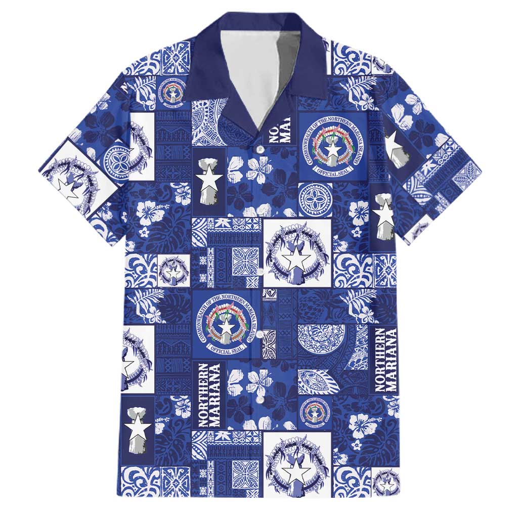 Northern Mariana Islands Magof Nochebuena Family Matching Mermaid Dress and Hawaiian Shirt Pacific Patchwork Xmas Vibes LT9 Dad's Shirt - Short Sleeve Blue - Polynesian Pride